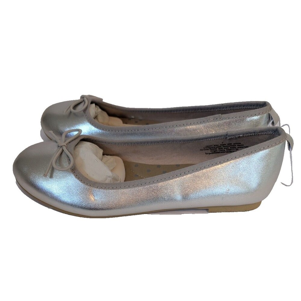 Cat & Jack Girl’s Size 2 Ballet Flats Silver Diana Shoes Slip-On Slippers NWOT - Picture 3 of 5